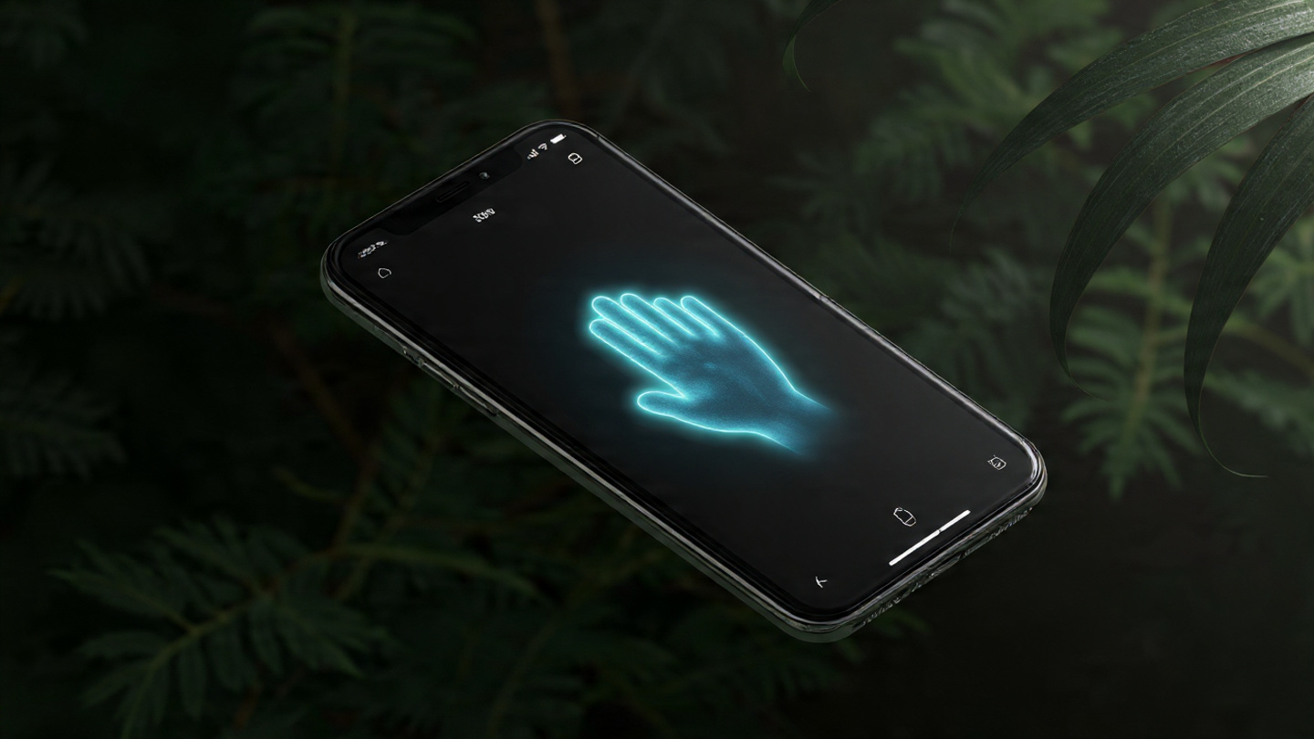 a phone showing dial assist like hand on screen