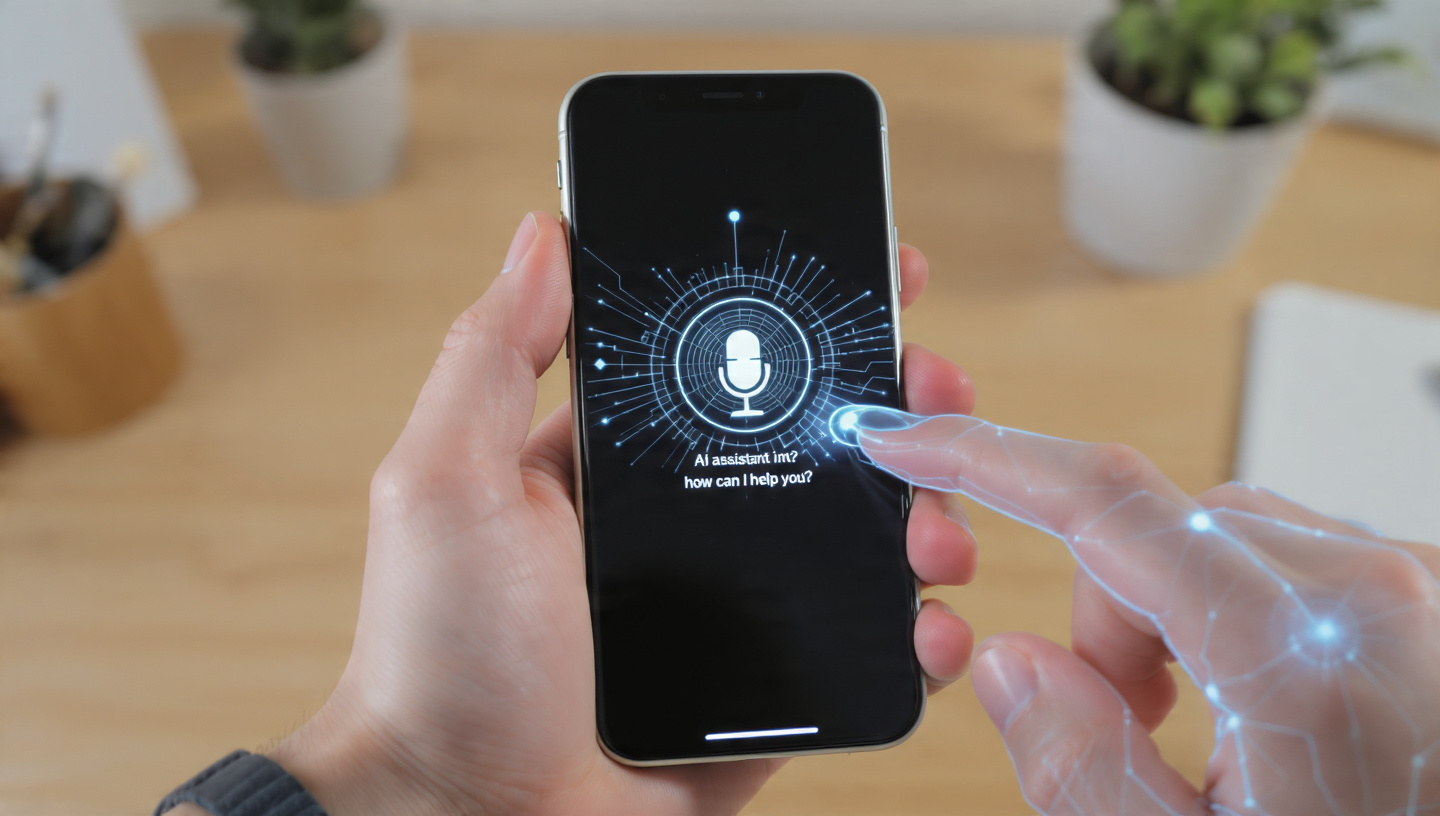 hand holding a phone using AI Assistant for Call